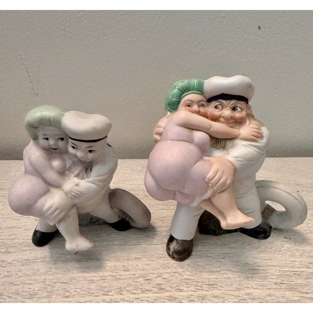 Vintage Sailor Carrying Girl Figural Candleholders Novelty Pair Set